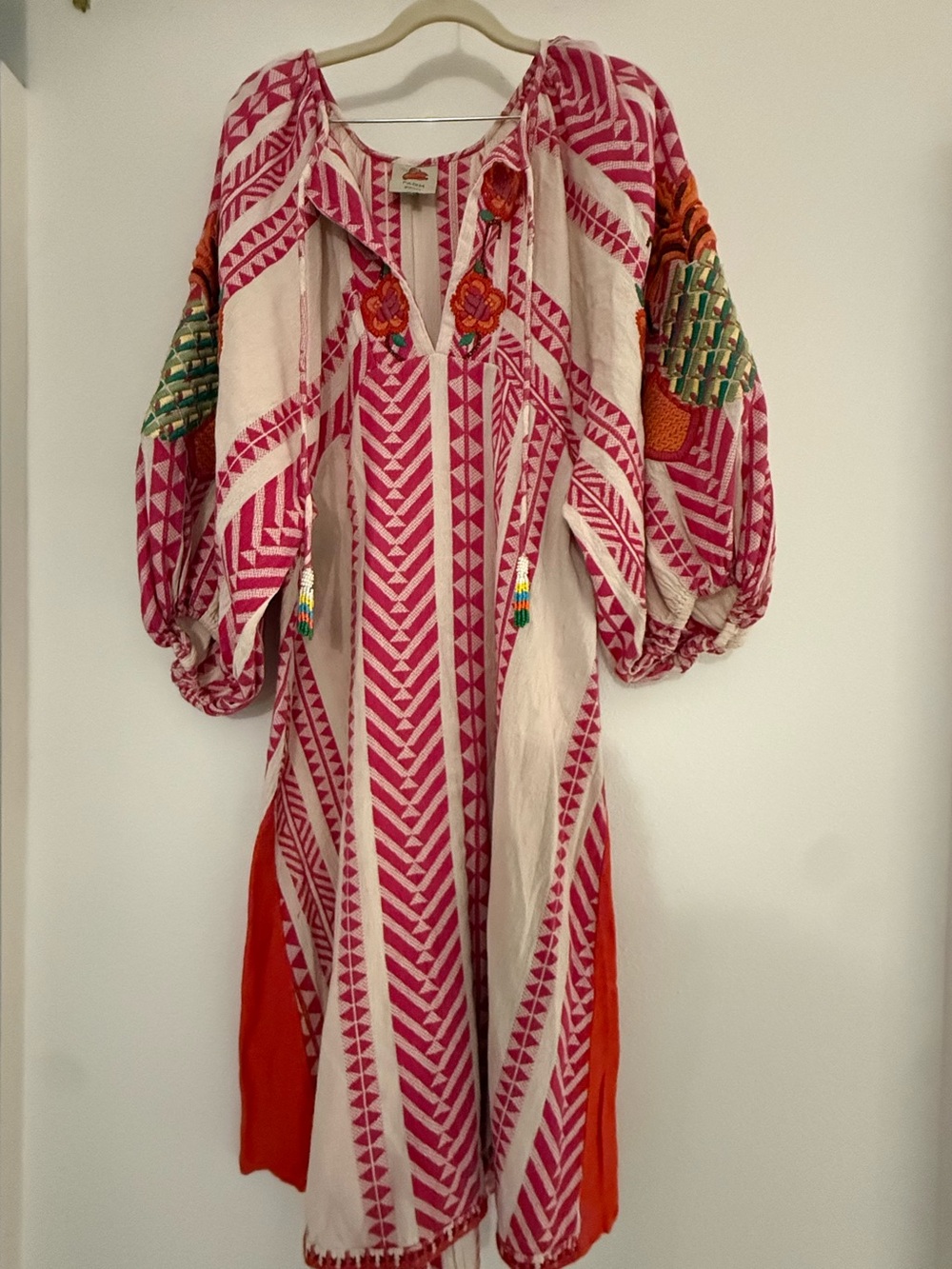 Farm Rio Embroidered Pink & Cream Boho Maxi Dress